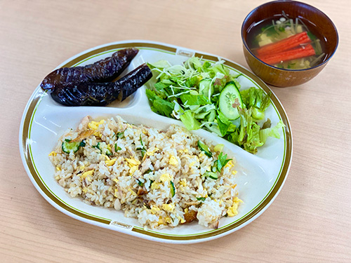 茄子の煮びたしとバラ寿司（アジの干物バージョン）